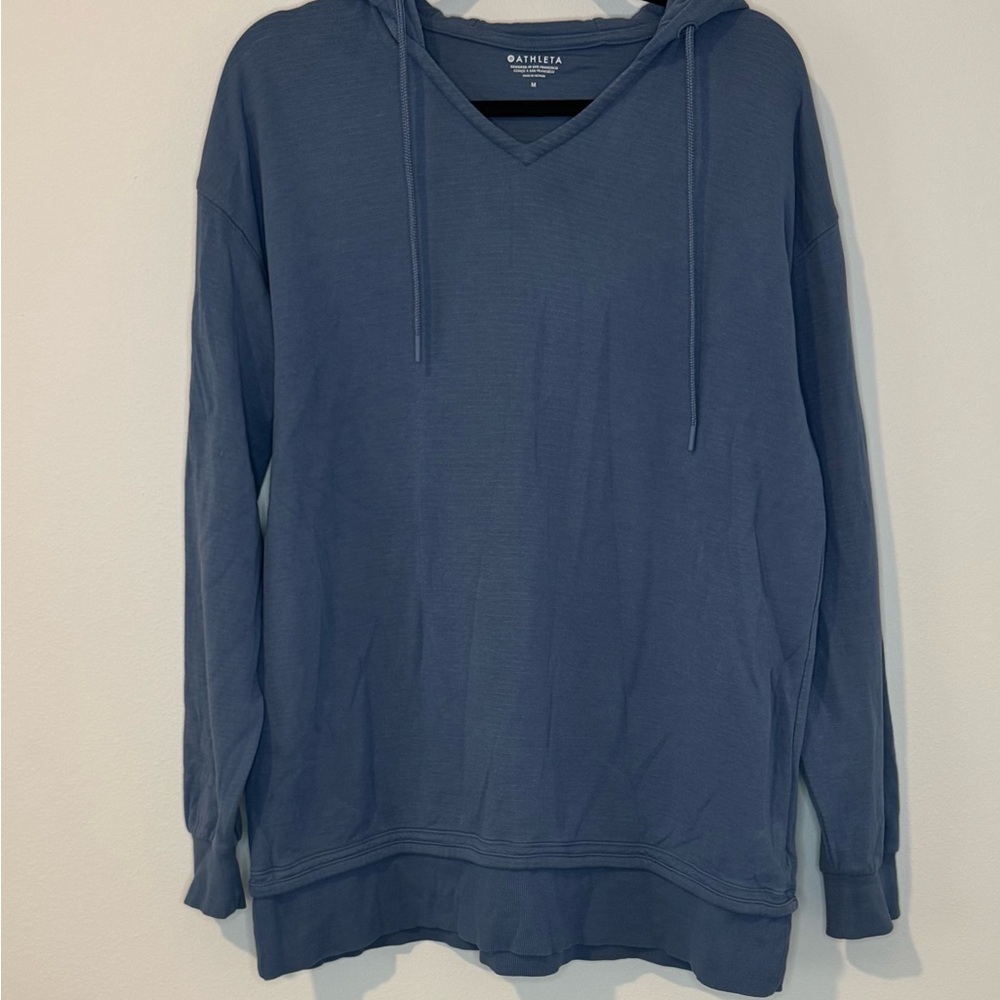 Athleta Blue Hooded Long Sleeve Pullover Top Size Medium